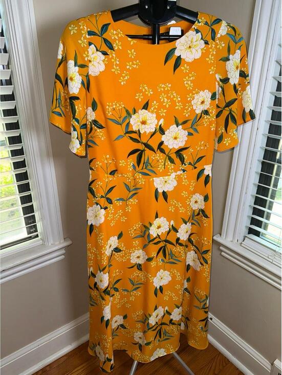 Dresses & Skirts - Rachel‎ Roy Collection Floral Midi Dress Womens Small Yellow Orange Blouson NWT